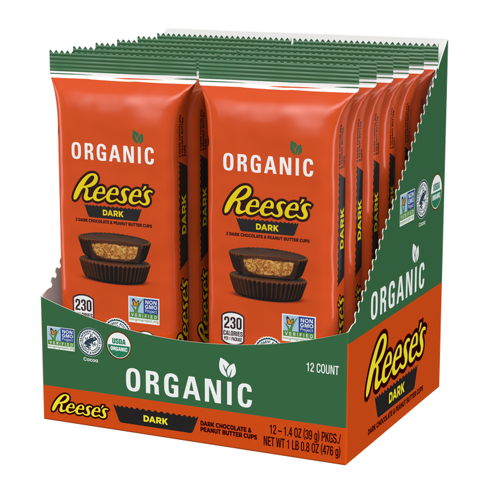 Image of REESE'S Organic Dark Chocolate Peanut Butter Cups, 1.4 oz Packaging