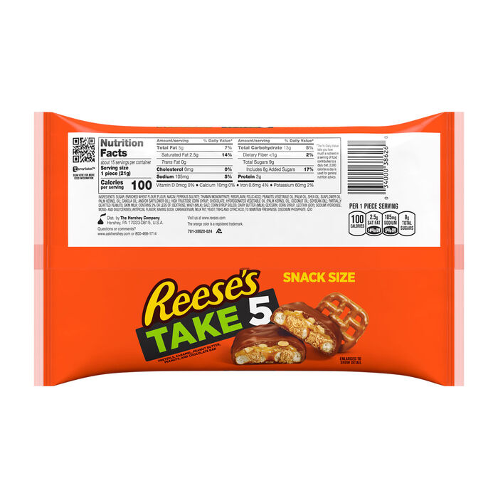 Image of REESE'S TAKE 5 Milk Chocolate Peanut Butter Snack Size 10oz Candy Bag Packaging