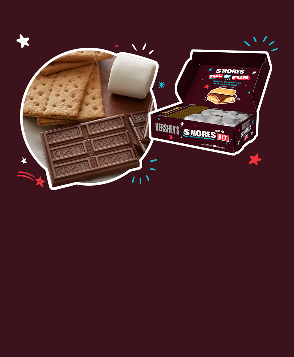 Promotional graphic featuring Hershey's S'mores Kit