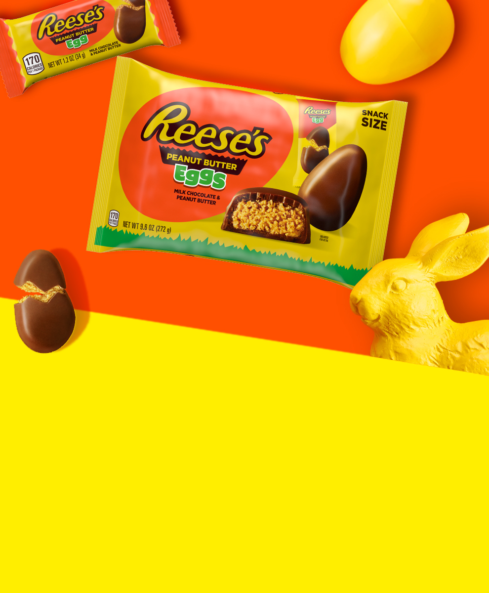 Promotional graphic featuring REESE'S Milk Chocolate Peanut Butter Eggs
