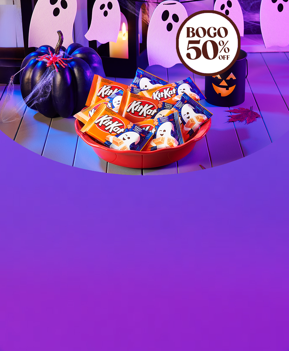Promotional graphic featuring Halloween candies with a monster packaging