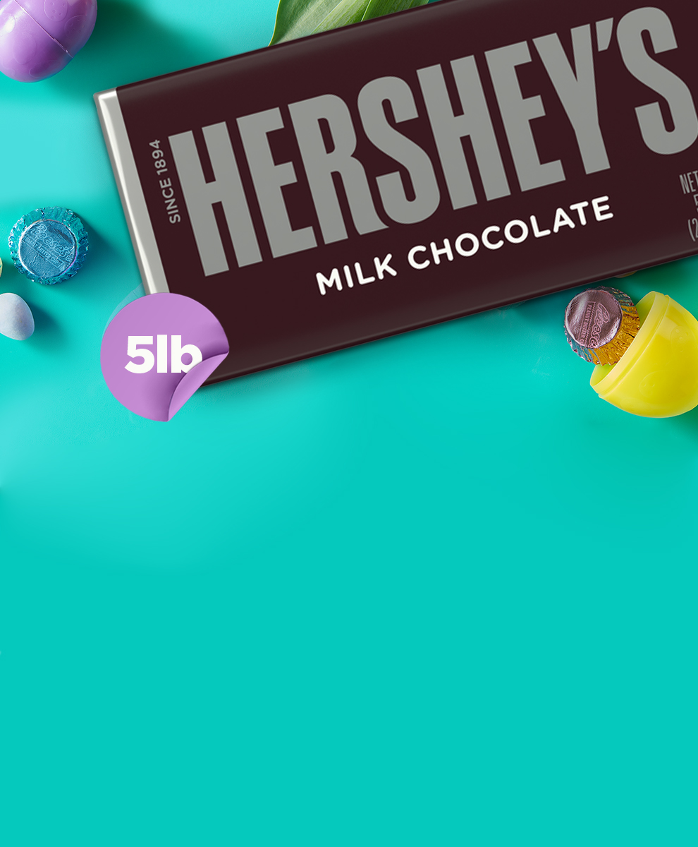 World's Largest HERSHEY'S Chocolate Bar on Easter-themed background