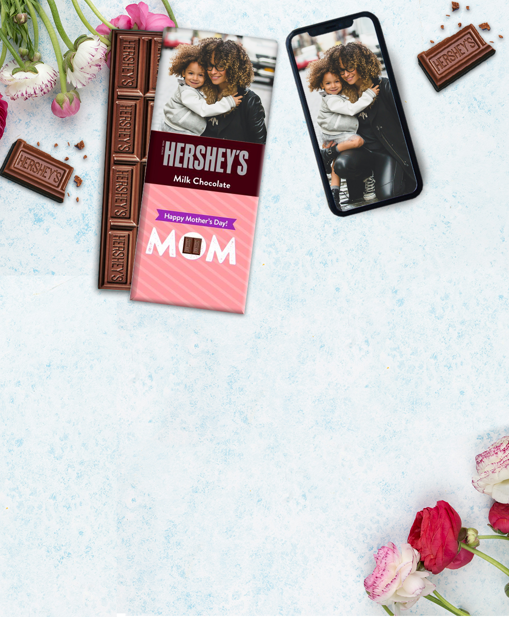 Mother's Day-themed Personalized HERSHEY'S Bar next to a smartphone