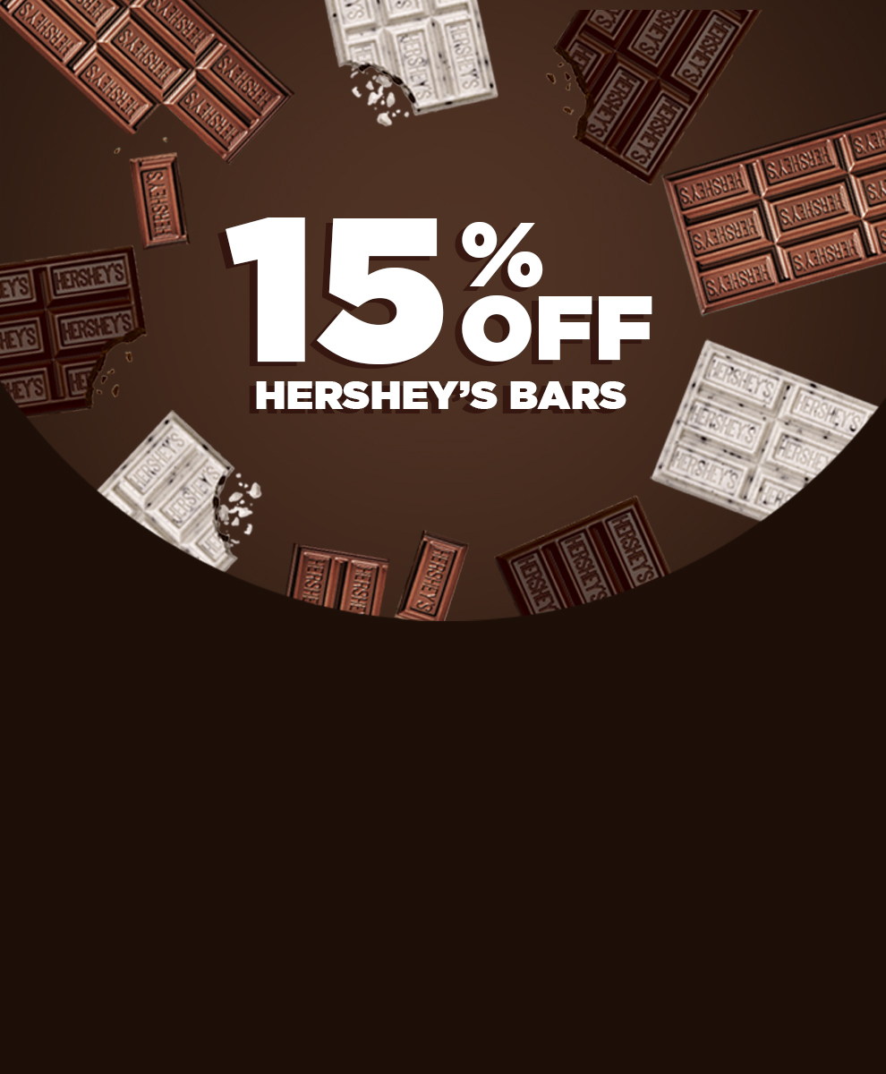 HERSHEY'S chocolate candy bars on a black background for National chocolate lovers month