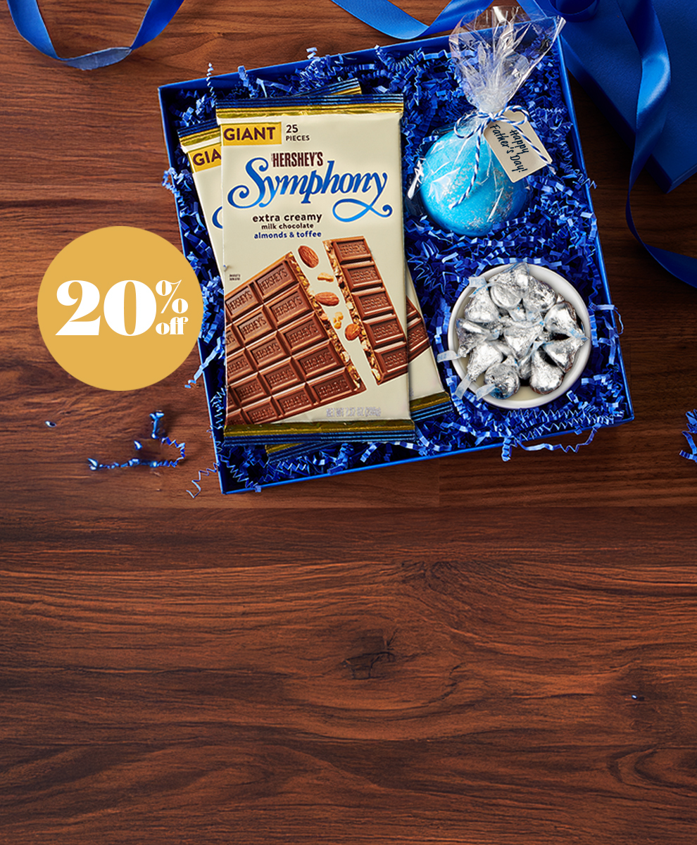 Promotional graphic featuring Hershey's Symphony Milk Chocolate and Toffee Bar
