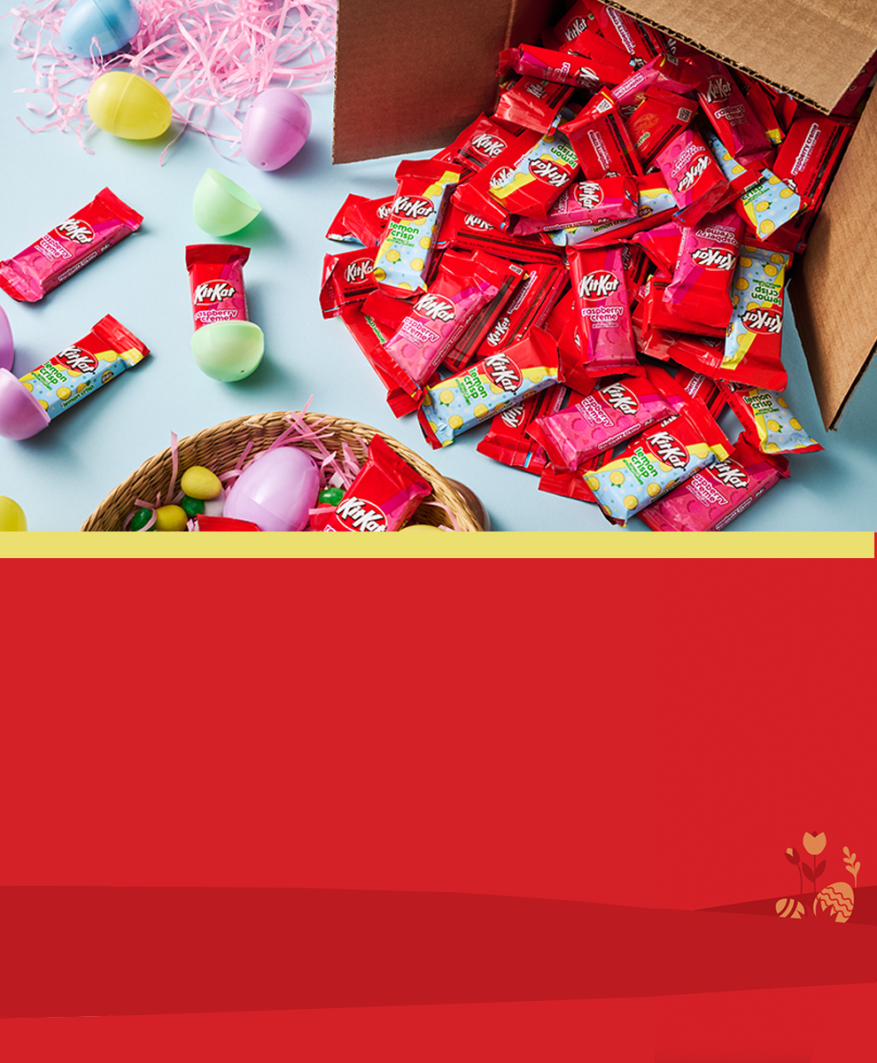 Promotional graphic featuring Kit Kat Bunnies in aspiling from a bulk box