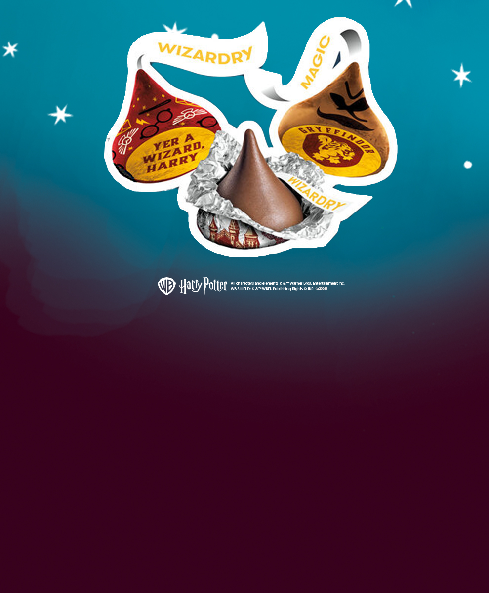 promotional graphic featuring Hershey's Harry Potter Halloween Milk Chocolate Bars and Milk Chocolate Kisses