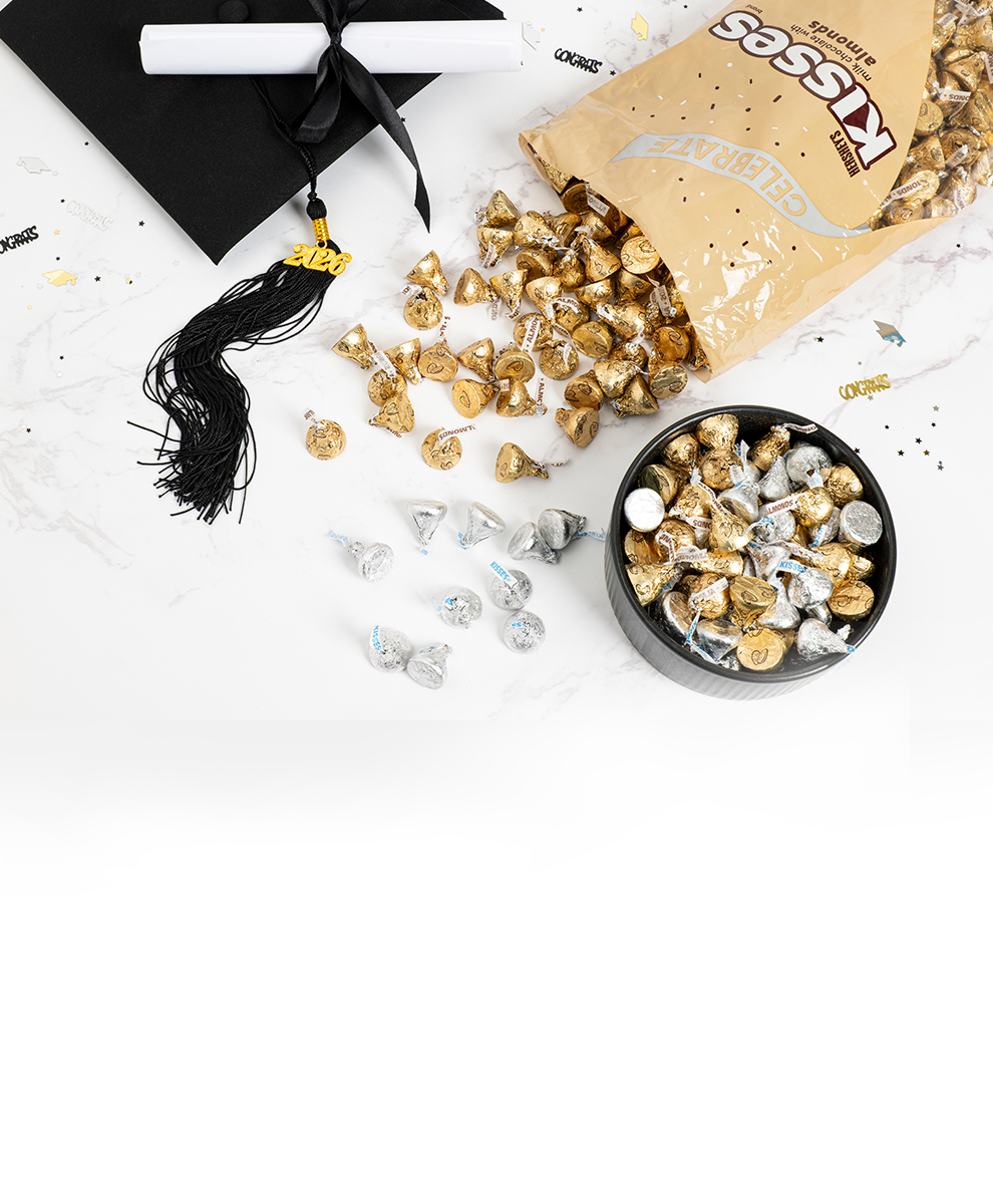 Promotional graphic featuring Hershey's milk chocolate golden almond gift box