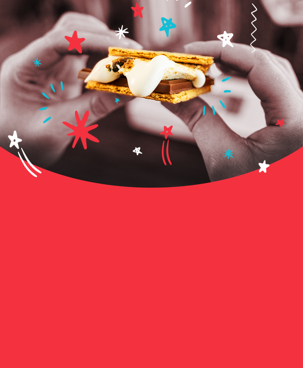 Promotional graphic featuring Hershey's Milk Chocolate Americana inspired S'mores