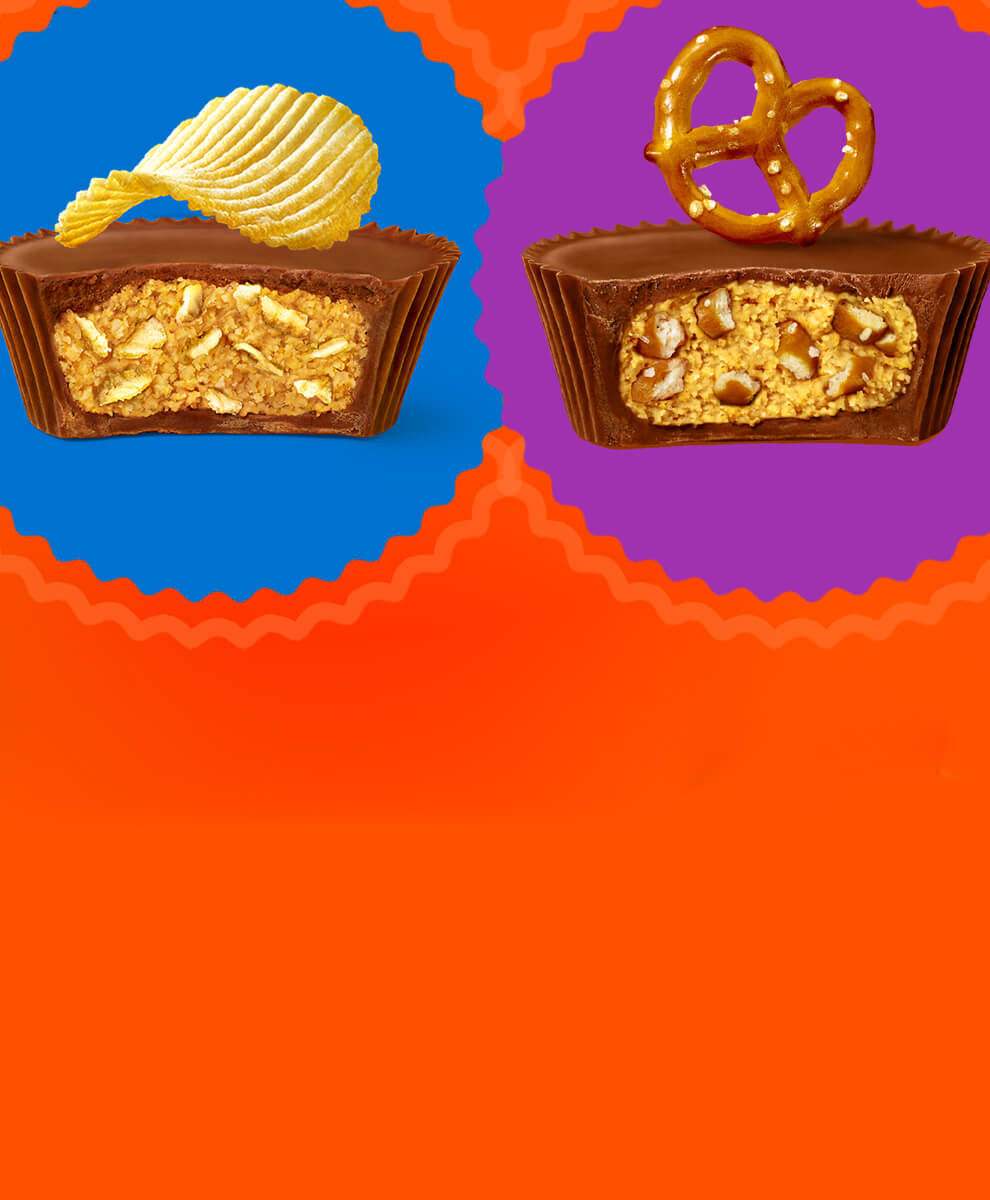 REESE'S Potato Chip & Pretzel Big Cups showing delicious salty-sweet fillings