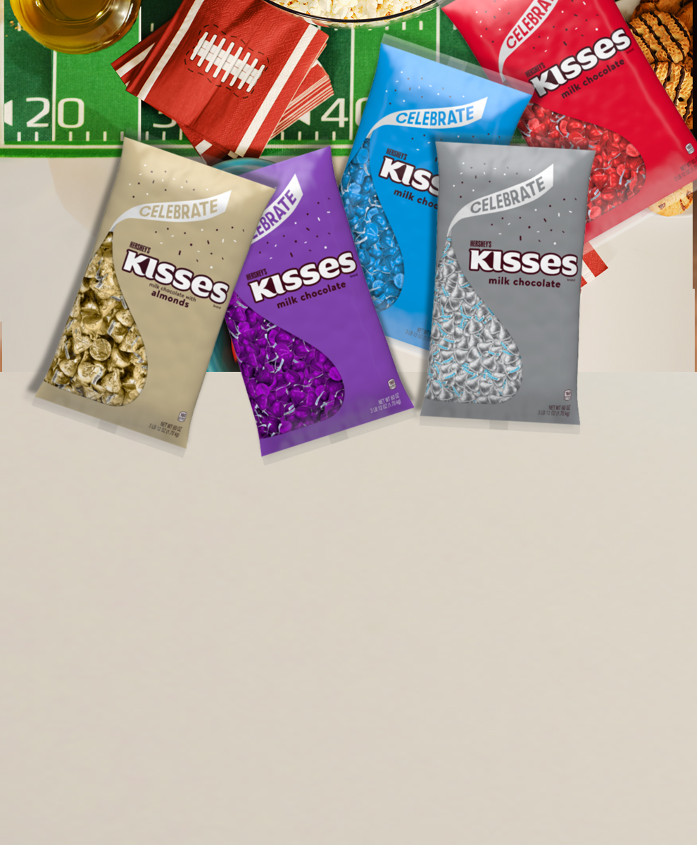 promotional graphic featuring Hershey's Kisses in Bulk for football season