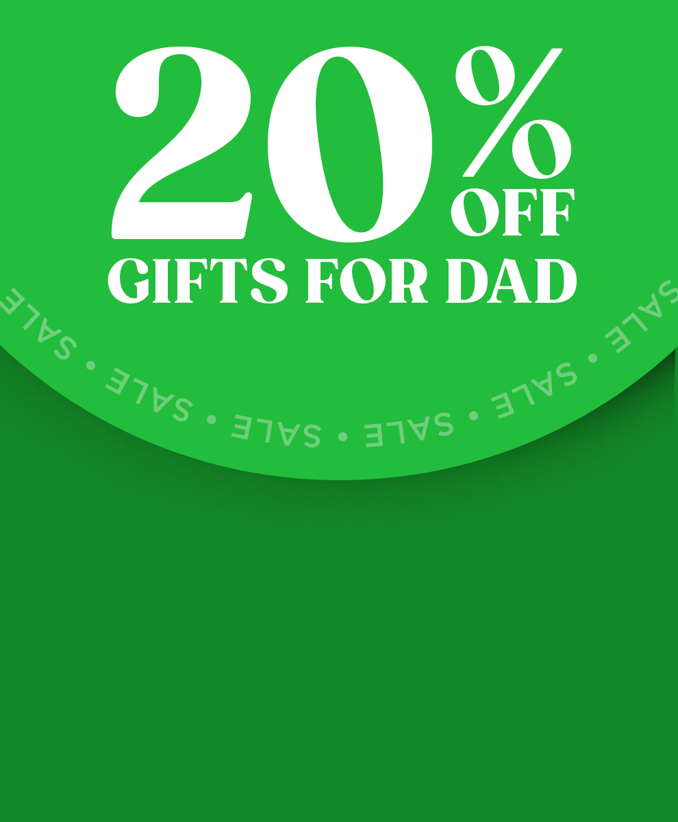 Promotional graphic messaging 20% off Father's Day gifts assortment