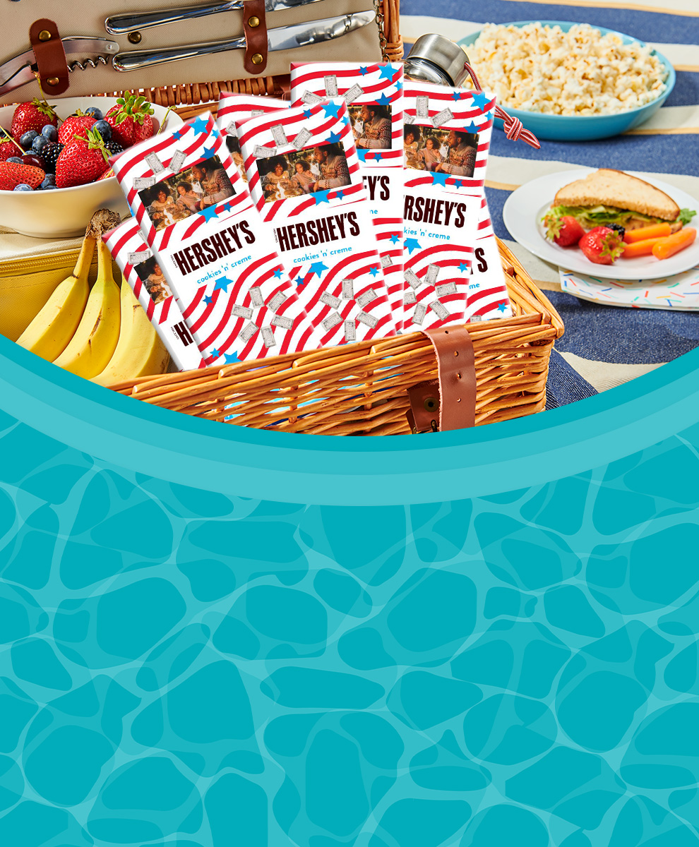 HERSHEY'S Bar with summer-themed personalized wrapper and iPhone background