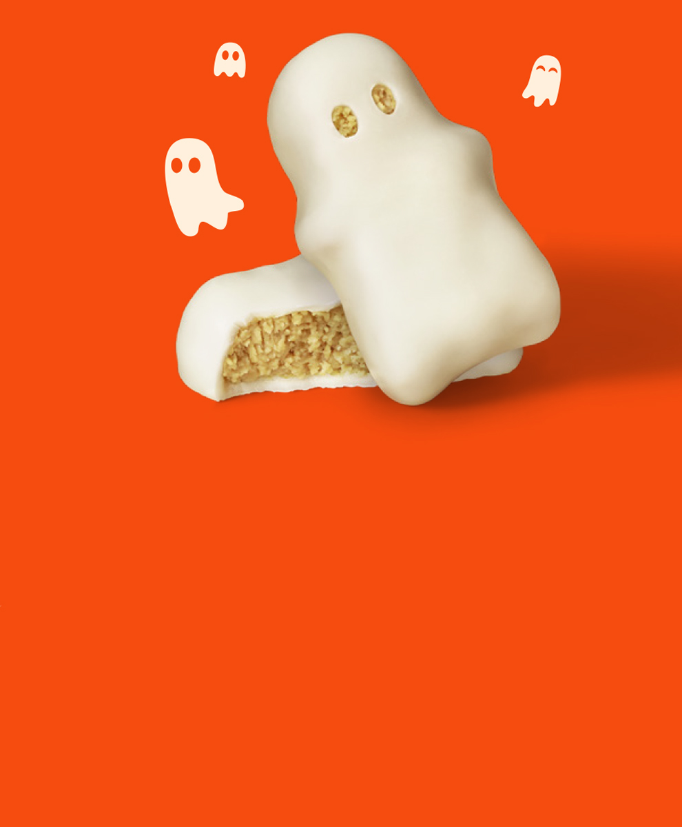 REESE'S White Creme Peanut Butter Snack Size Ghosts on orange background