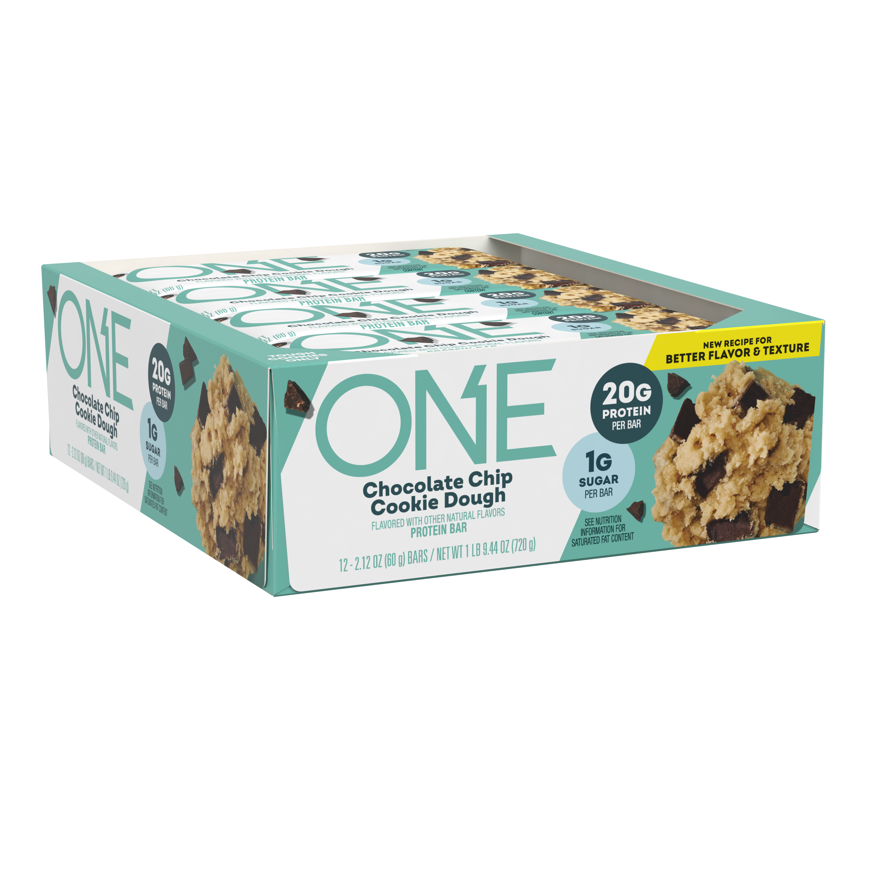 ONE Chocolate Chip Cookie Dough Flavored Protein Bars, 2.12 oz (12