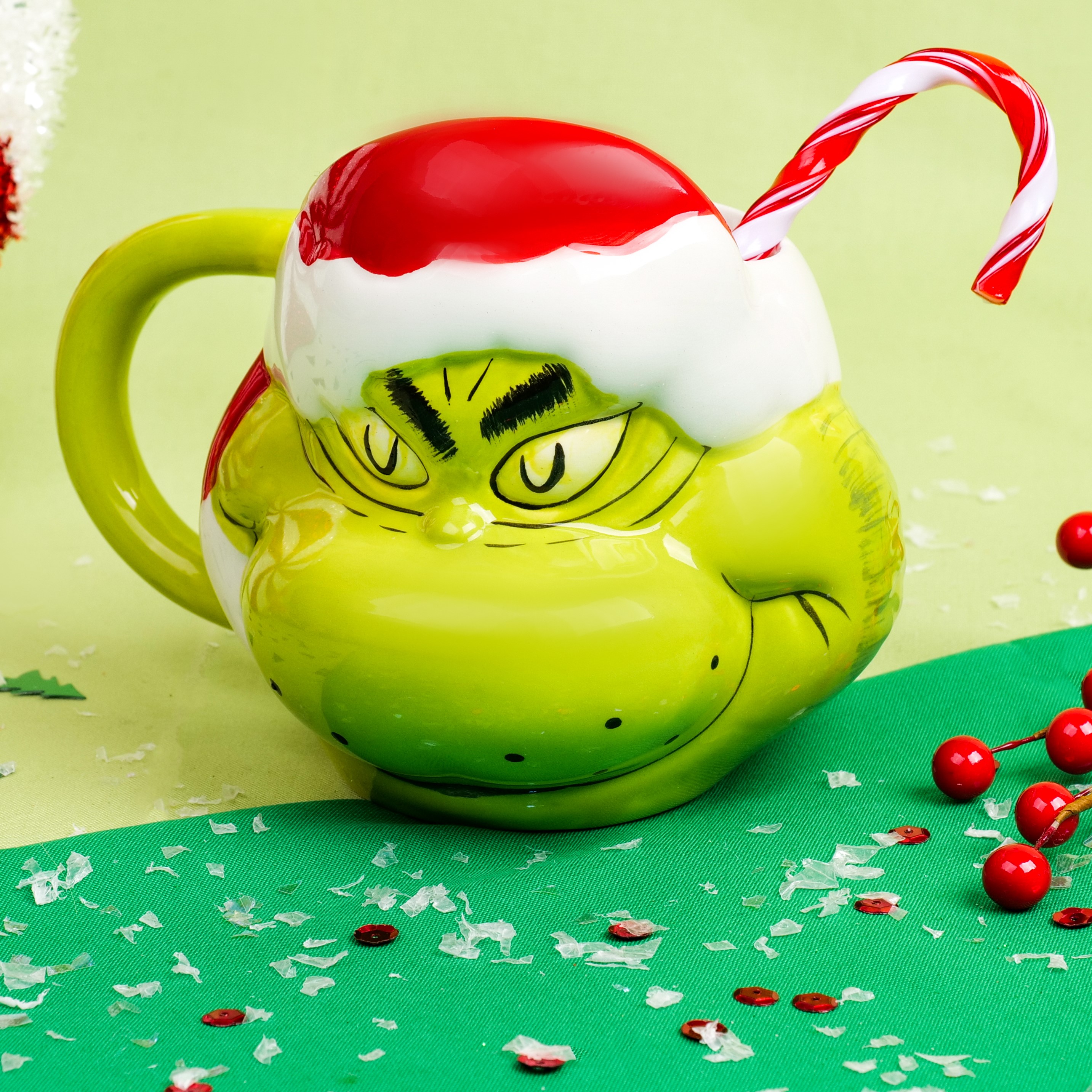 Tabletop Santa Grinch Sculpted Mug Ceramic Christmas Dr Seuss