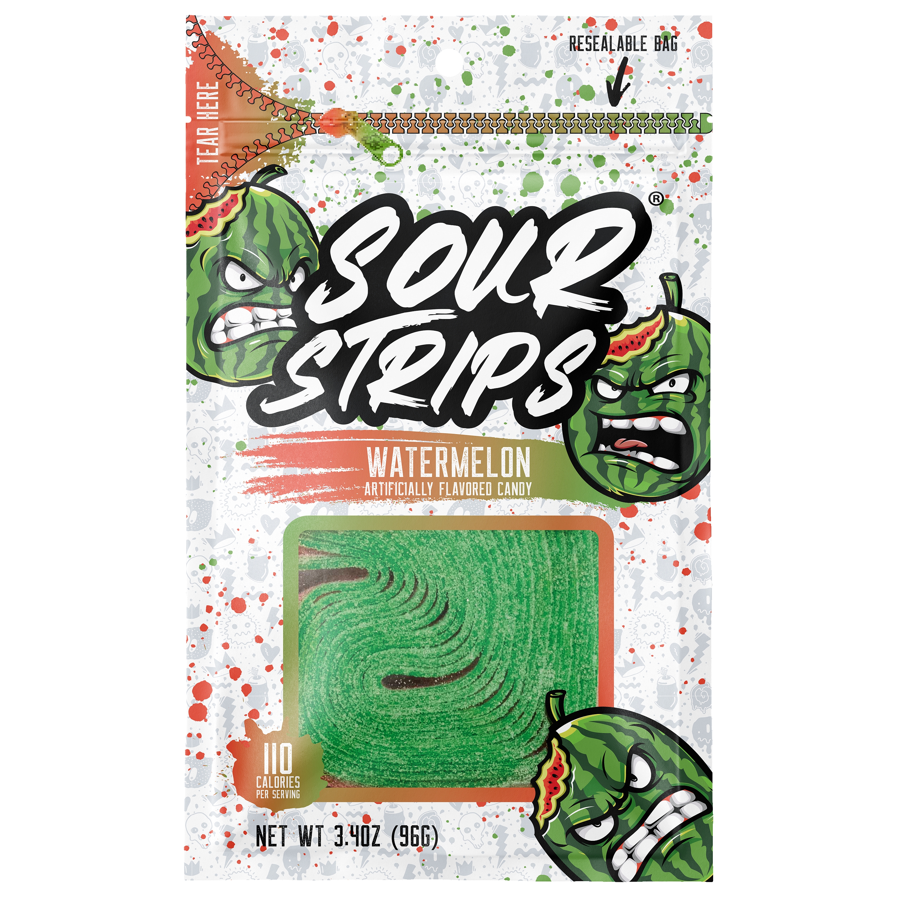Sour Strips Watermelon Candy Peg Bag, 3.4oz