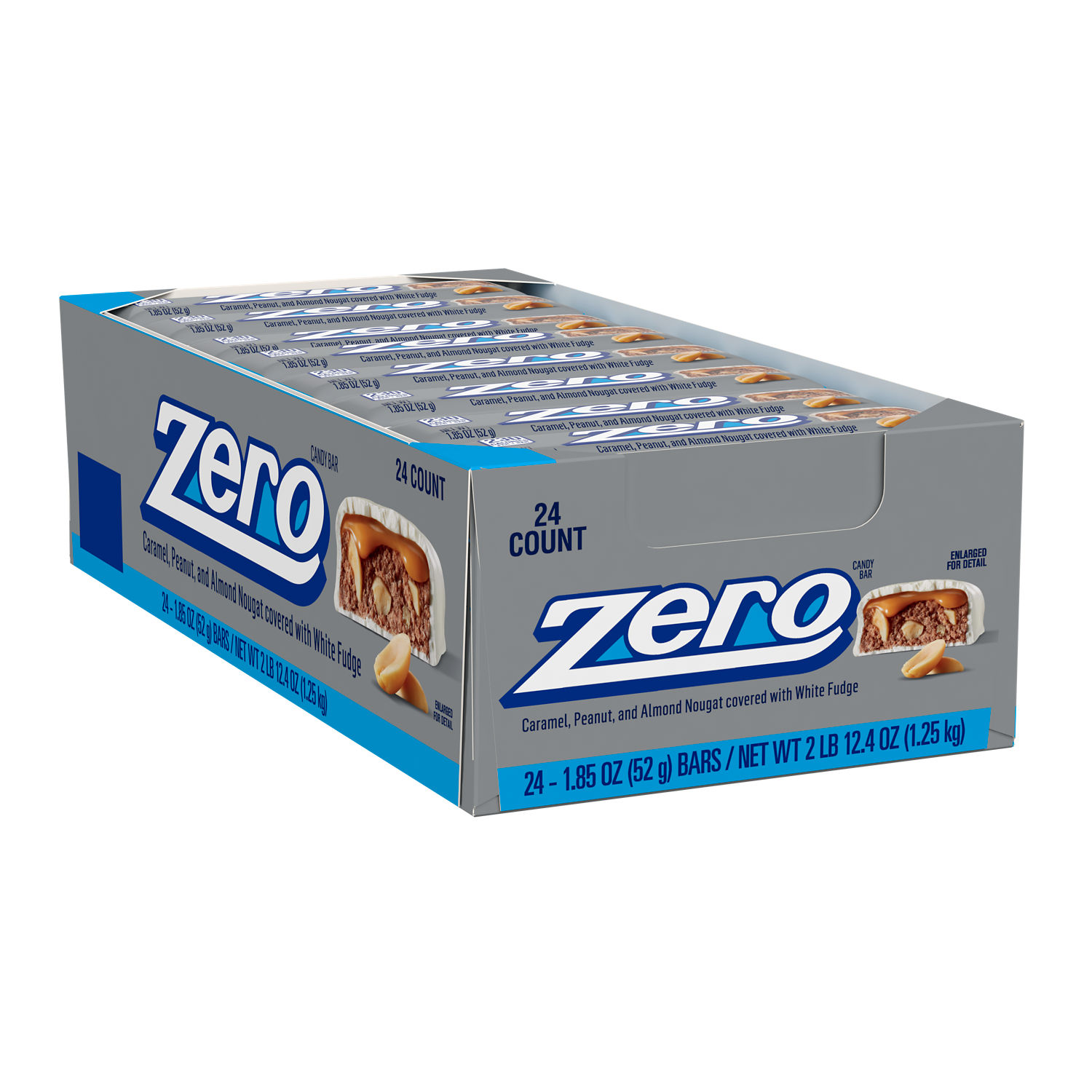 ZERO White Fudge, Caramel, Peanut and Almond Nougat Candy Bars, 1.85 oz
