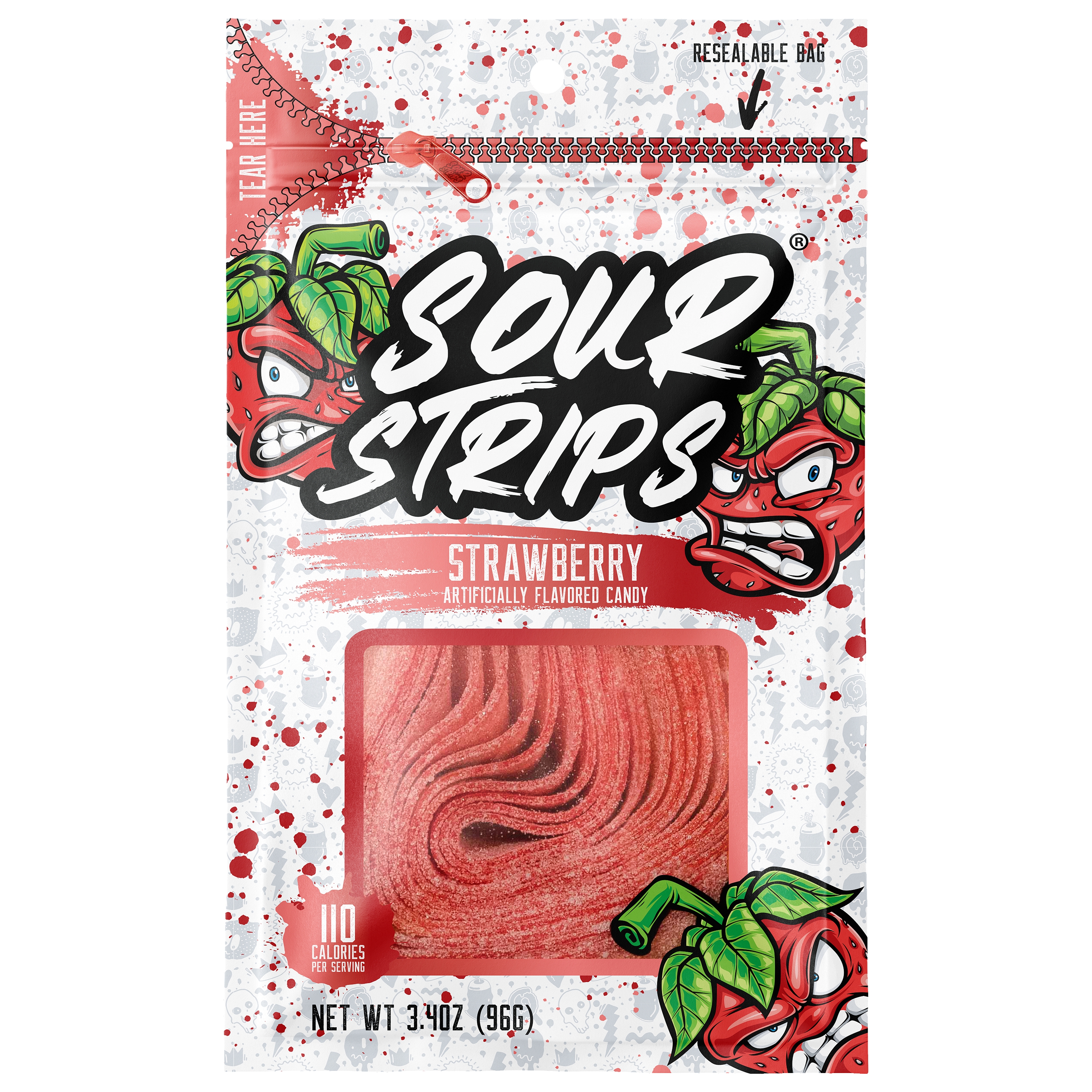 Sour Strips Strawberry Candy Peg Bag, 3.4oz