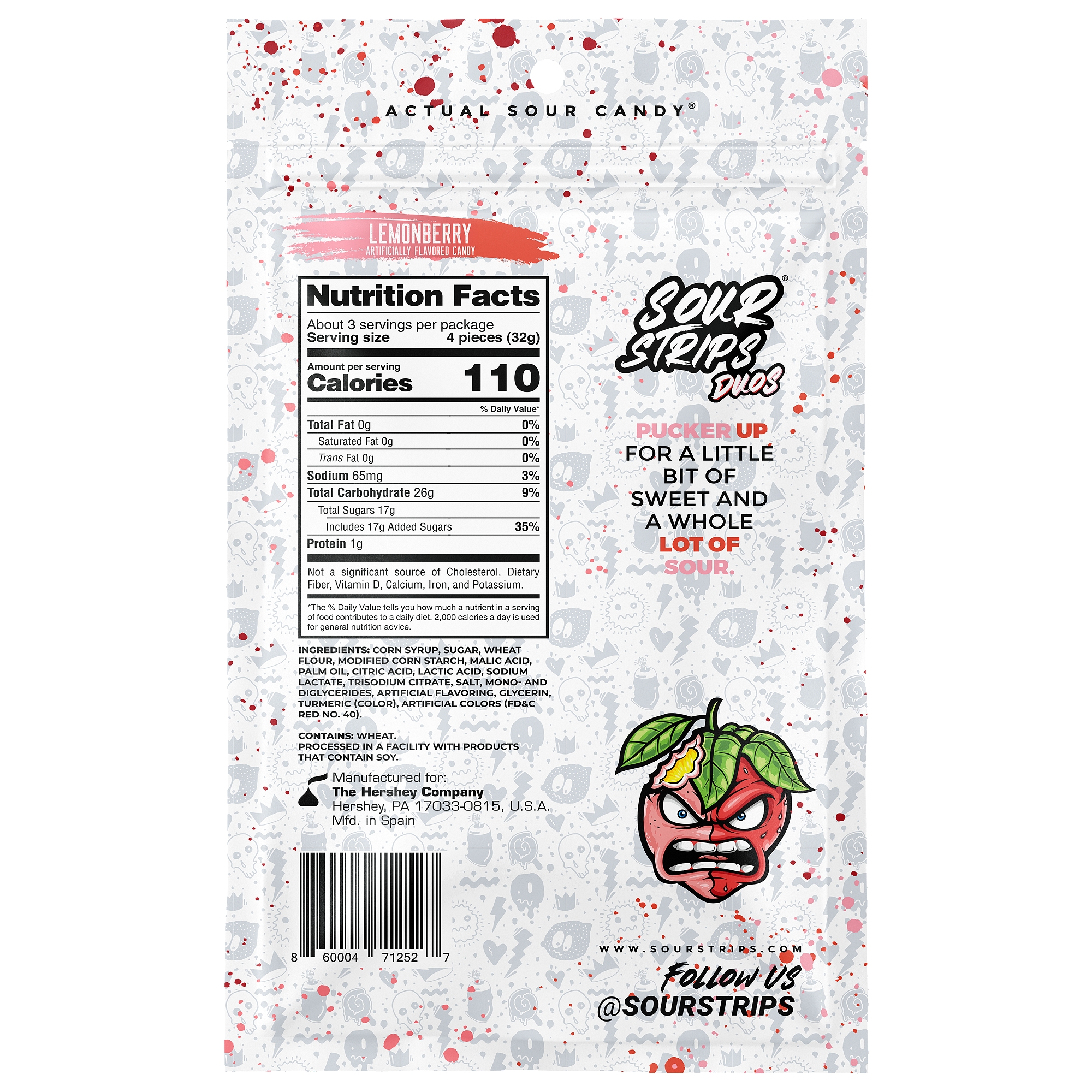 Sour Strips Lemonberry Candy Peg Bag, 3.4oz