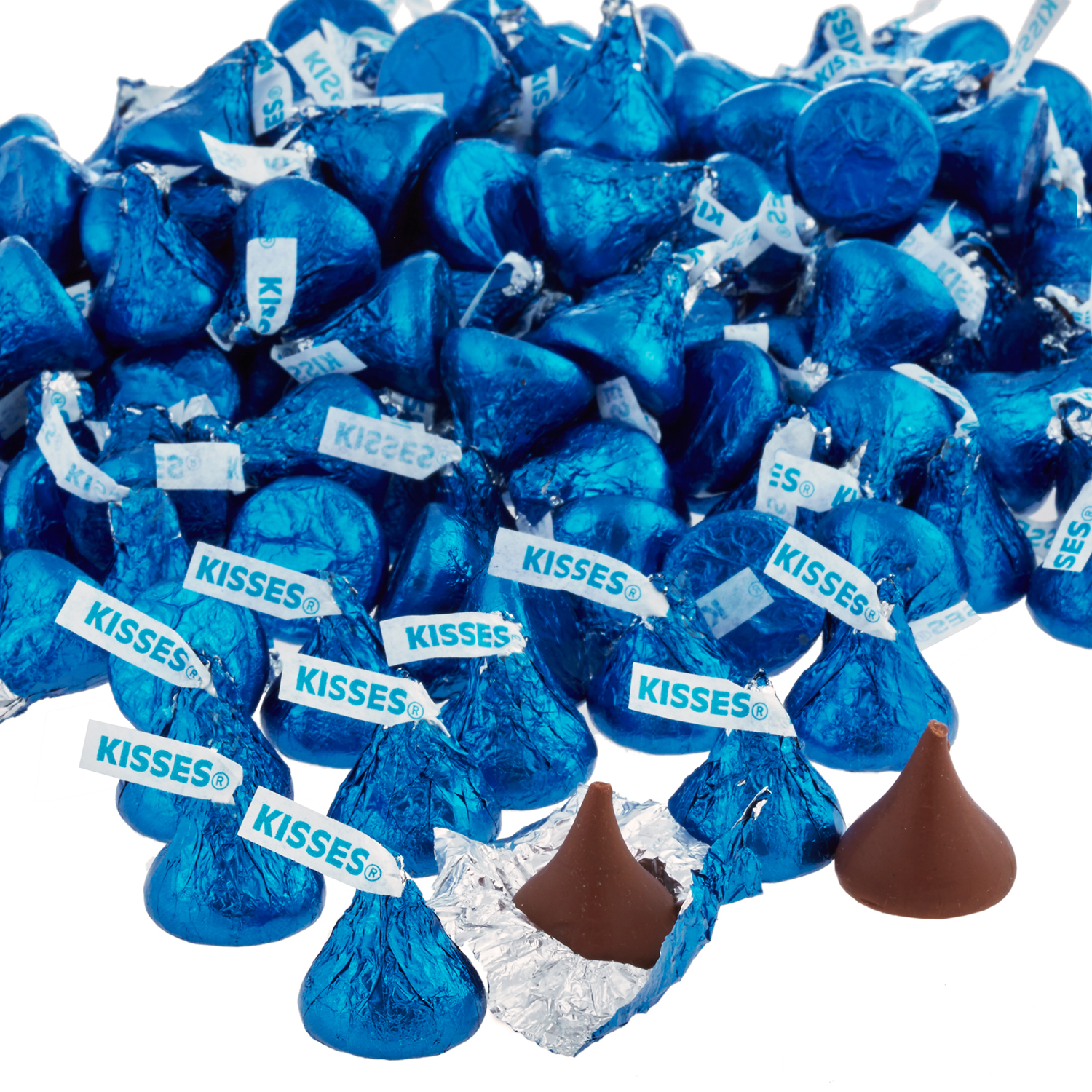 These dark blue foil HERSHEY'S KISSES Milk Chocolates are a special tw...