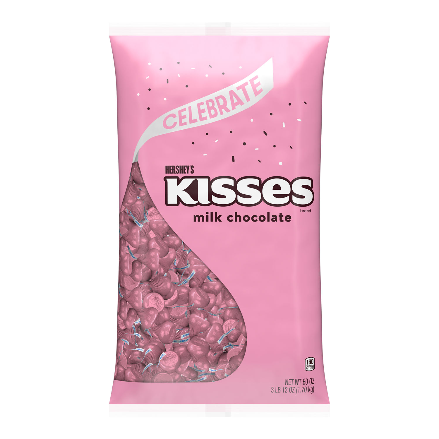 HERSHEY'S KISSES Pink Foils Milk Chocolate Candy Bulk Bag, 60 oz