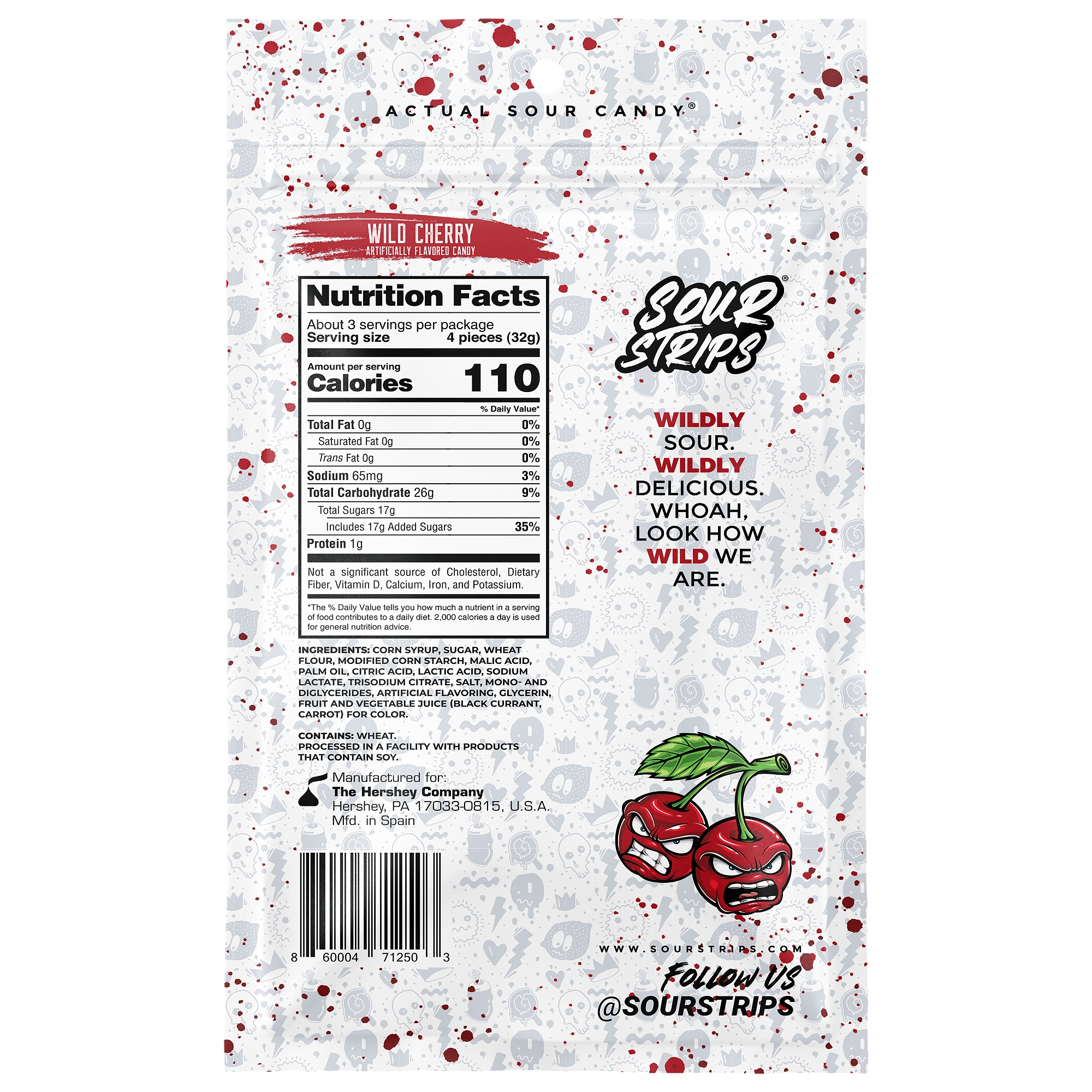 Sour Strips Wild Cherry Candy Peg Bag, 3.4oz