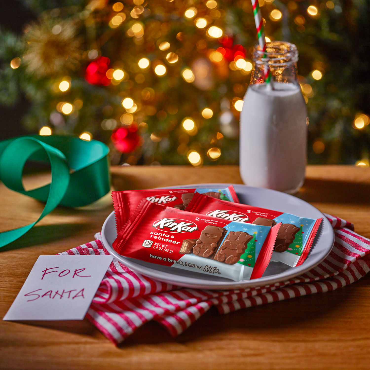 Promotional graphic KIT KAT® Milk Chocolate Wafer Santa and Reindeer, Christmas Candy Bar