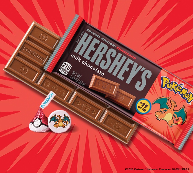 Promotional graphic featuring HERSHEY'S ice cream flavored white chocolate bars sitting on a table