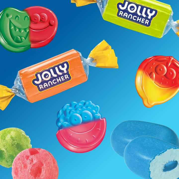 JOLLY RANCHER candies on a blue background