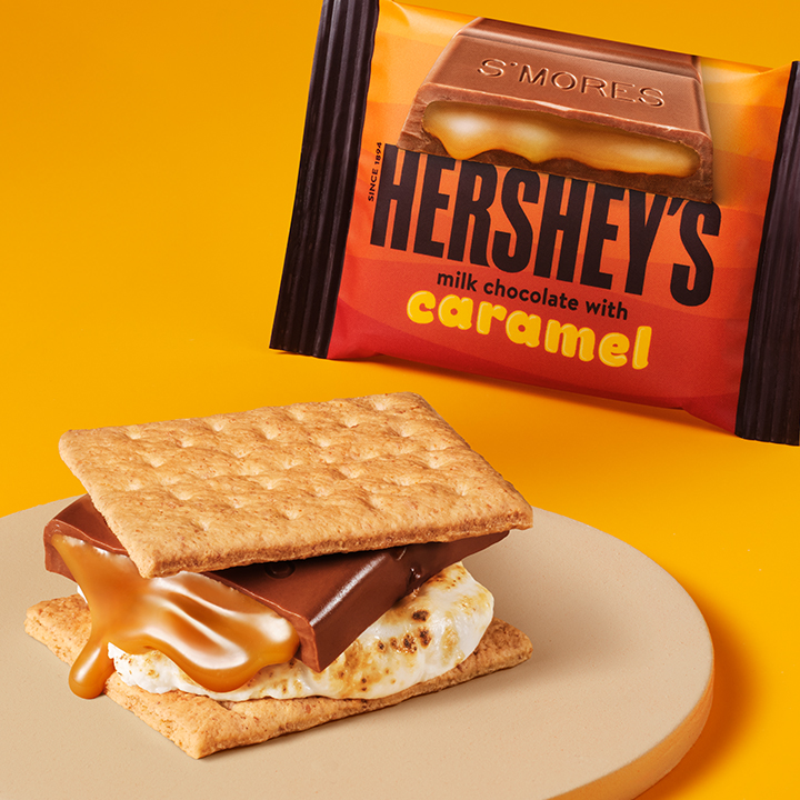 Promotional graphic showing Hershey's Caramel Smore