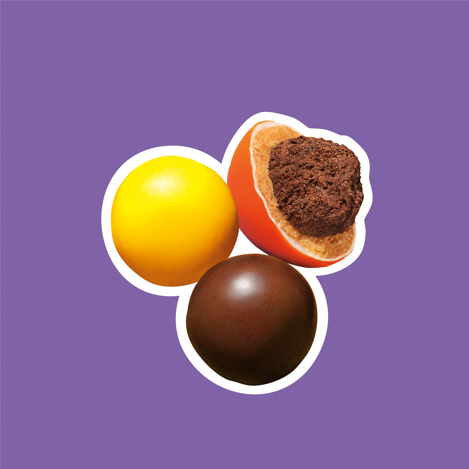 Promotional graphic REESE'S Pieces Cookie candies opened to show cookie in three different colors