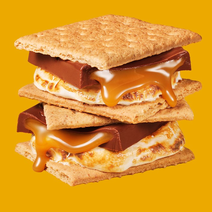 Stacked s'mores made with HERSHEY'S Milk Chocolate with Caramel Candy Bars