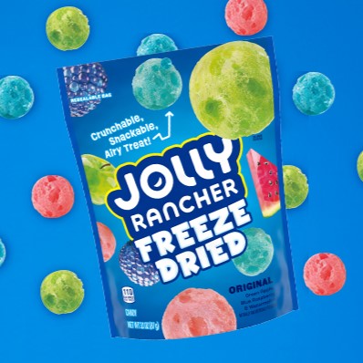 JOLLY RANCHER Freeze Dried Candy on a blue background