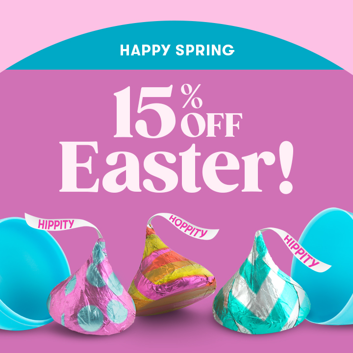 Promotional graphic with Easter egg hunt foil Kisses