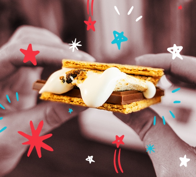 Promotional graphic featuring HERSHEY'S Americana S'mores Kits 