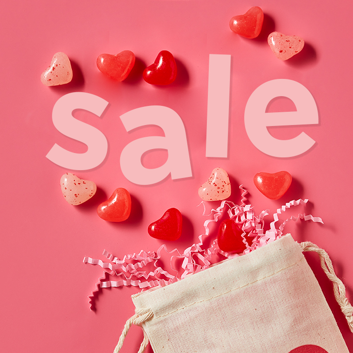 Sale Category Candy Hearts on Pink Background