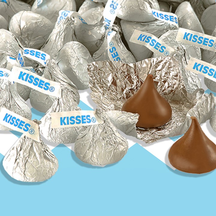 HERSHEY'S Kisses unwrapped and wrapped in silver foils